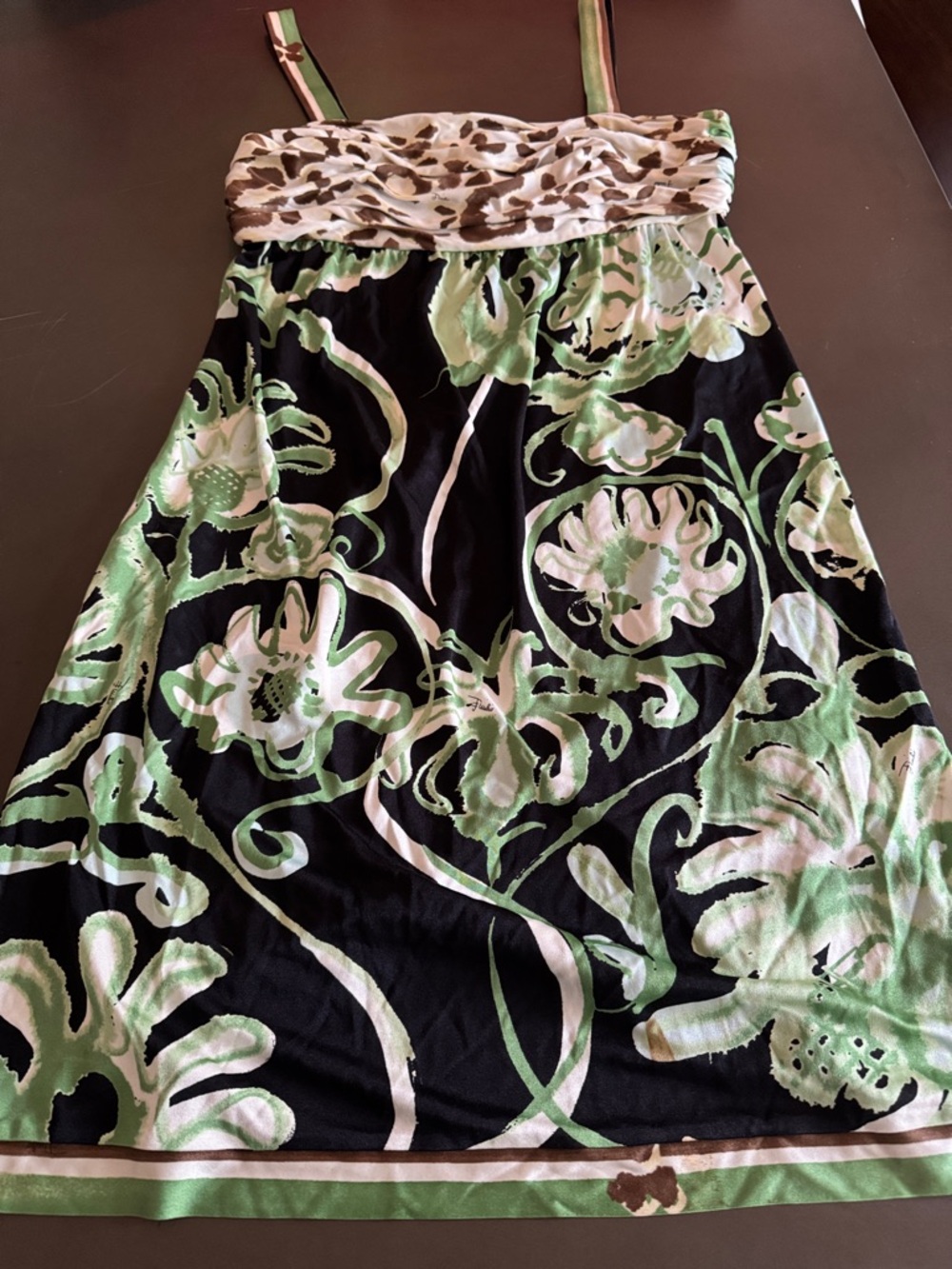 Emilio Pucci Black, Mint Green & Cream Floral-Print Dress